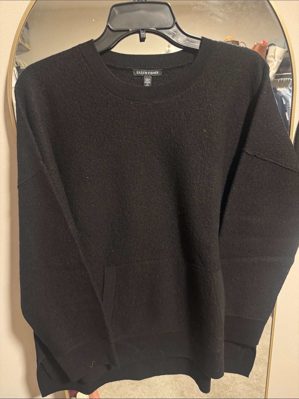 Eileen Fisher Black Textured Knit Oversized Sweater Pullover